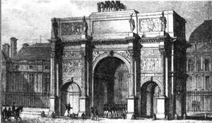 Paris. The Triumphal Arch and Palace of Tuilleries.  Engraving  by F. Siren from the original of B. Ferret. 1830.