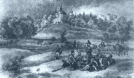Французы в окрестностях Звенигорода. Литография Альберта Адама.