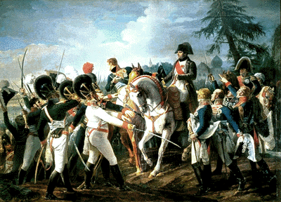 Наполеон организует баварские и вюртембергские полки в Абенсберге 20 апреля 1809 г. (рис. Debret)