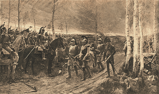 Вечер Бородина. Генерала Коленкура, убитого при взятии Большого редута, переносят его солдаты. (А. Ля-Роз).