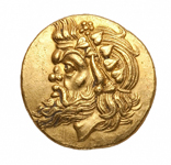 Монета с изображением Сатира. Монета относится к боспорскому царству, куда входили Крым и побережье нынешнего Красндораского края