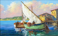 Георгий Лапшин. Лодки на фоне берега