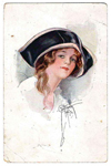 Девушка в черной шляпе. Художник Court Barber. Открытка. Германия. 1913 г.