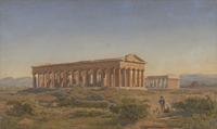 Клагес Ф.А. Вид храма Посейдона и базилики в Пестуме. 1870. Бумага, акварель