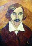 Портрет-мозаика Н.В.Гоголя, выполненный из сухих листьев и бумаги. Н.И.Алексеевский