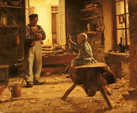 Уильям Бримнер. ''С куклой в мастерской башмачника'' , 1882. Национальная галерея Канады, Оттава