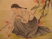 Девушка, подбирающая опавшие лепестки цветка. 2008. Собственность автора