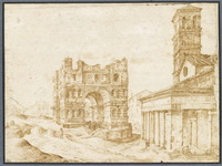 Ян Брейгель Старший (1568-1625). Храм Януса и собор Сан-Джорджио-ин-Велабро в Риме. Около 1593. 