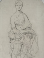 Бруни Г.У. Богоматерь с младенцем. 1830-е начало 1840-х. Бумага, итальянский карандаш. 