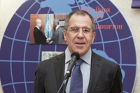 Выступает С.В.Лавров, Министр иностранных дел РФ  