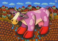  . . . 2013. , .  35x25.  o. Guido Vedovato. Italy. The Cow. 2013. Oil on board-best. 3525. Property of the Author.