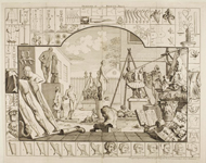 Уильям  Хогарт. Иллюстрация к трактату ''Анализ красоты''. Дворик скульптора, 1753. Гравюра резцом, офорт 