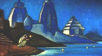 Н.К.Рерих. Огни на Ганге (Пламя счастья). 1947. Холст, темпера. Музей Востока