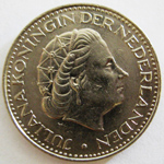 Монета 1 гульден. Королевство Нидерландов. Аверс. 1968 г.