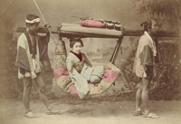 Гейша в паланкине-каго. Шинисэ Судзуки. 1890-е