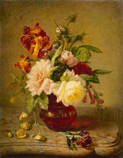 Букет цветов в вазе. Симон Сен-Жан. 1818-1860. Французская школа. Холст, масло