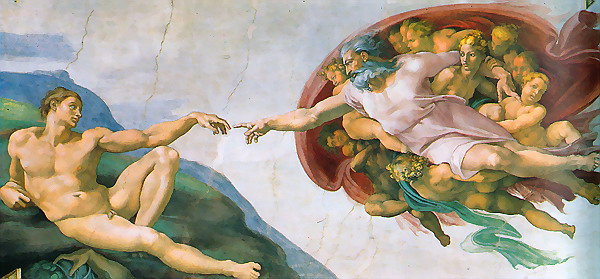 Сотворение Адама. Фрагмент росписи потолка Сикстинской капеллы