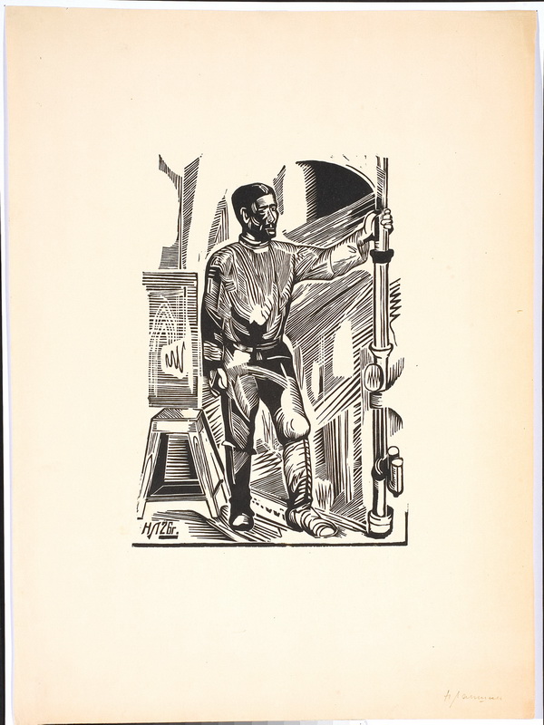 Лапшин Н.И.   Рабочий. Ксилография, 1928 год.
