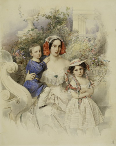 Портрет великой княгини Марии Николаевны, герцогини Лейхтенбергской, с детьми Николаем и Марией