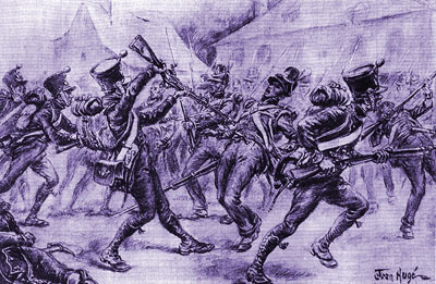 Пехота 6-й дивизии принца Жерома Бонапарта в атаке на Угумон. Художник Ж. Оже.