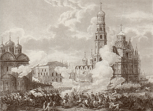 «Изгнание из Москвы неприятеля отрядом легкой кавалерии под командой ген.-майора Иловайского 4-го, октября 10, 1812 г.» (И. Иванова).