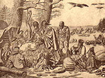 При возвращении из России. (Немец. гравюра).