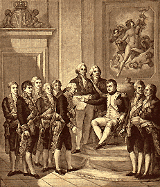 Дарование Наполеоном конституции Великому Герцогству Варшавскому в Дрездене (карт. Бачиарелли 1811 г.)