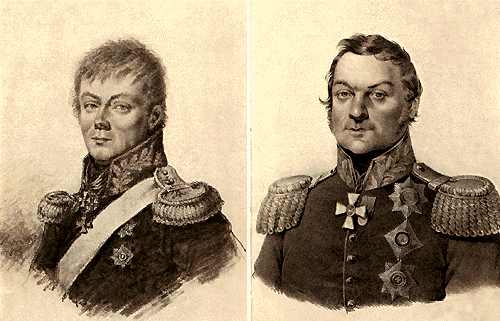 Граф П. П. Коновницын (С. Обен). Д. С. Дохтуров (Доу).