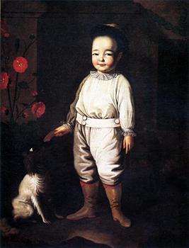Little Kalmyk Boy with a Dog