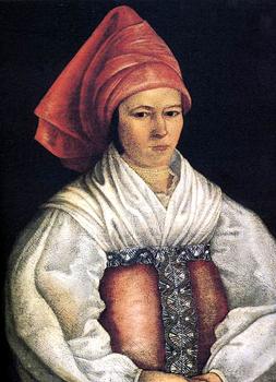 Portrait of a peasant Woman in a Red Shawl. 1810-1820-ies