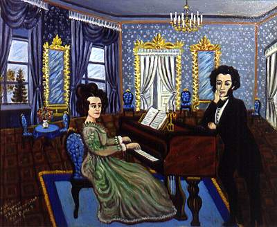 .S.Pushkin and ..Vorontsova. 1992<br>After P.F.Sokolovs water-colour Blue Dining-room in Stiegliz House in St.Petersburg